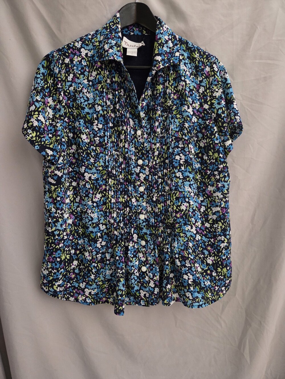 Tanjay Floral Short Sleeve Button Down Blouse